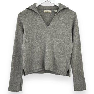 Lord & Taylor Light Gray Two Ply Cashmere Polo Collar Sweater